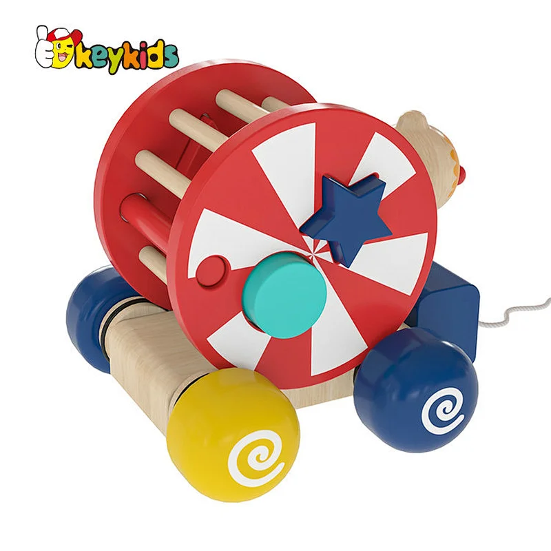New Design educational pull push wooden circus toy car for toddlers W05C158