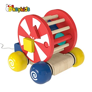 New Design educational pull push wooden circus toy car for toddlers W05C158