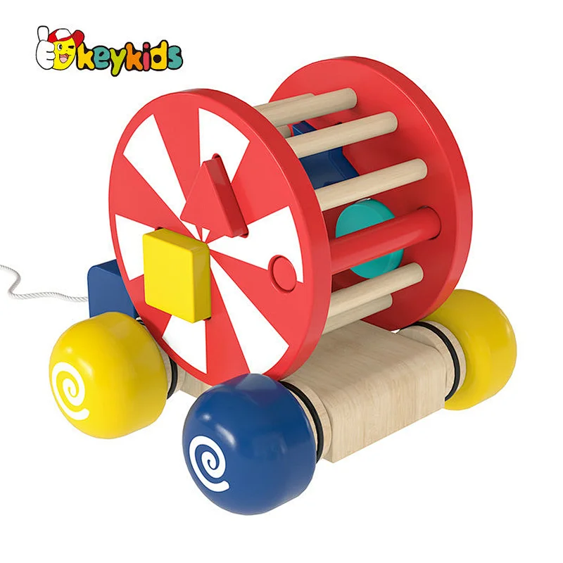New Design educational pull push wooden circus toy car for toddlers W05C158