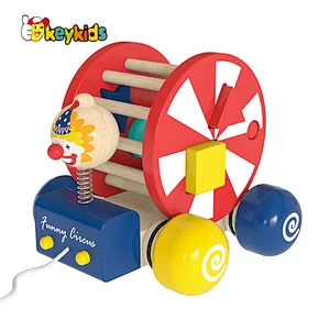 New Design educational pull push wooden circus toy car for toddlers W05C158