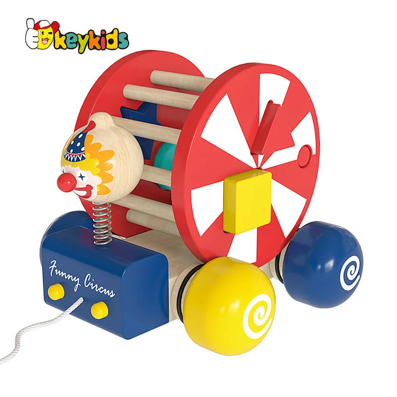New Design educational pull push wooden circus toy car for toddlers W05C158